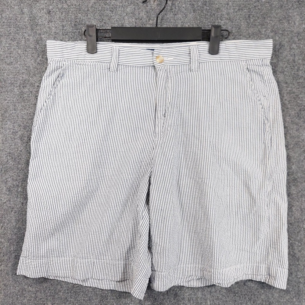 Austin Reed Chino Shorts Mens 36 Blue Striped Cotton Summer Seer Sucker